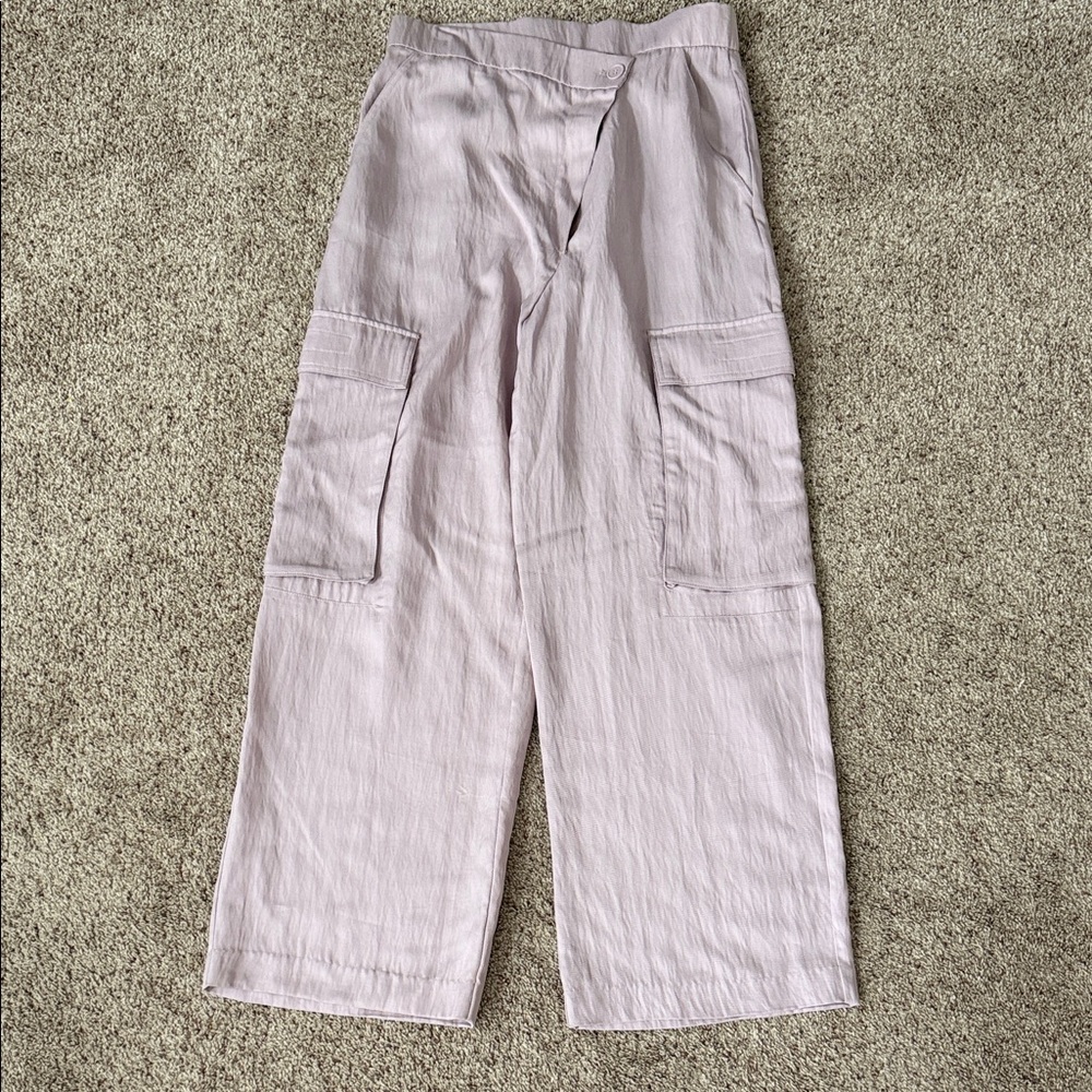 Zara Lilac Wide Leg Cargo Trouser Light Purple Pants Size Medium NWT